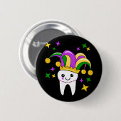 Niedlich Tooth Jester Hat Mardi Gras _ Funny Denti Button (Vorne & Hinten)