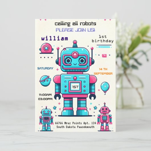 niedlich Toyomoboter Einladung (Stehend Vorderseite)