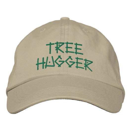 Niedlich Tree Hugger Zitat Green Khaki Bestickte Baseballkappe (Vorderseite)