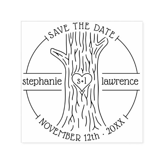 Niedlich Tree Trunk Initials | Save the Date Hochz Permastempel (Design)