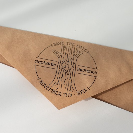 Niedlich Tree Trunk Initials | Save the Date Hochz Permastempel
