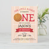 Niedlich Trendy Basketball Court & Ribbon 1. Gebur Einladung (Stehend Vorderseite)