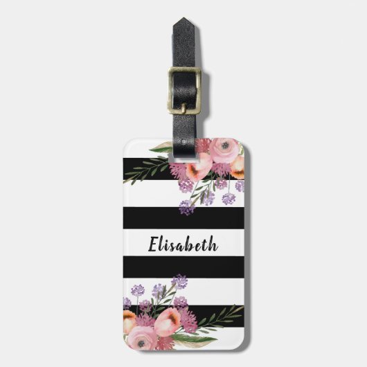 Niedlich Trendy gürtelboho Blumenstreifen personal Gepäckanhänger (Vorderseite vertikal)