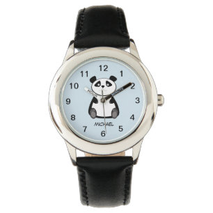 Niedlich trendy lustige Cartoon Panda Monogramm Armbanduhr