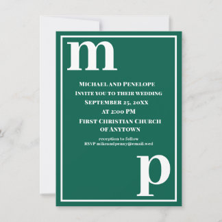 Niedlich Trendy Monogram Emerald Green Wedding Einladung