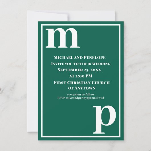 Niedlich Trendy Monogram Emerald Green Wedding Einladung (Vorderseite)