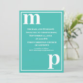 Niedlich Trendy Monogram Türkise Blue Wedding Einladung (Stehend Vorderseite)