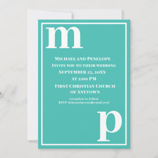 Niedlich Trendy Monogram Türkise Blue Wedding Einladung