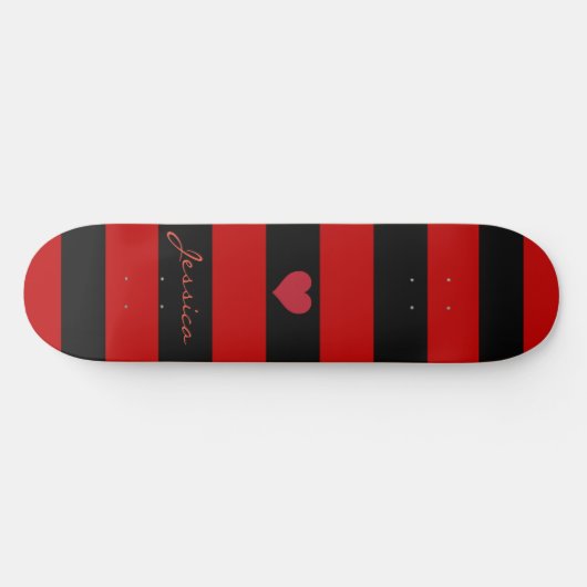 Niedlich Trendy Red Black Stripes Personalisiertes Skateboard (Horizontal)