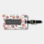 Niedlich Trendy Watercolor Sushi Sake und Chopstic Gepäckanhänger (Vorderseite horizontal)