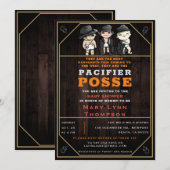 Niedlich Triplets Schnuller Posse Wild West Baby D Einladung (Vorne/Hinten)