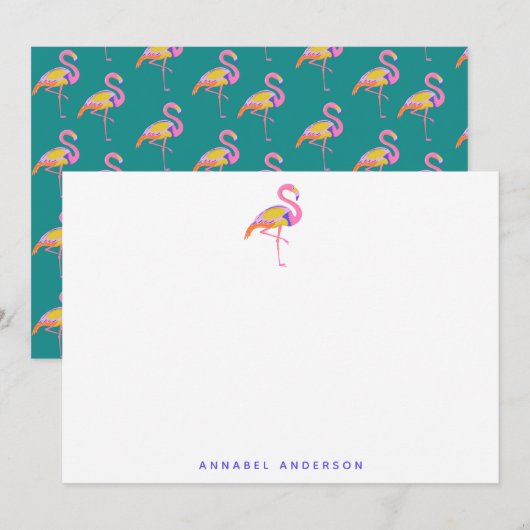 Niedlich Tropical Flamingo Green Lila Personalisie Dankeskarte (Vorne/Hinten)