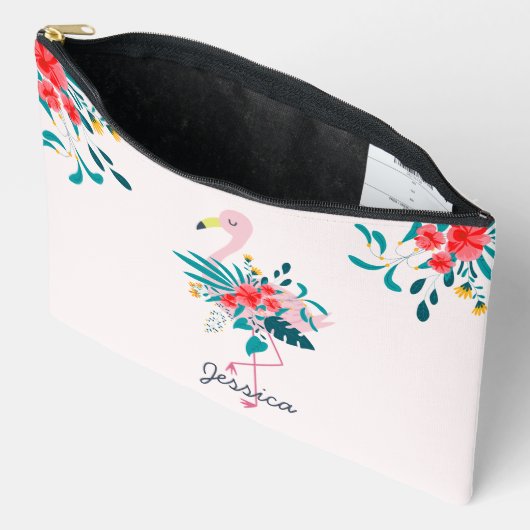 Niedlich tropisches Flamingo Personalisiert Zubehörtasche (Offen)