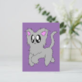 Niedlich Trotting Scruffy Cartoon Gray Kitten Postkarte (Stehend Vorderseite)
