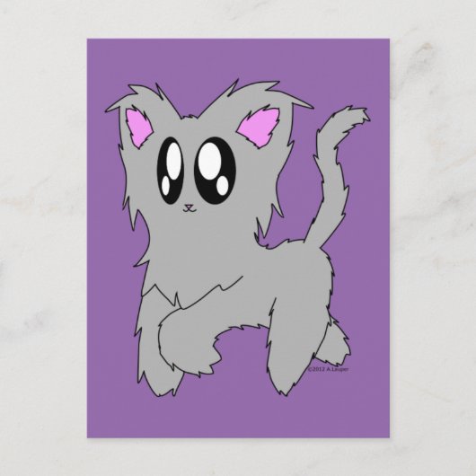 Niedlich Trotting Scruffy Cartoon Gray Kitten Postkarte (Vorderseite)