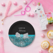 Niedlich türkis Cheetah Print Frilly Bow Party Nam Pappteller (Party)