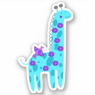 Niedlich Türkis Giraffe Lila Folk Art Bird Laptop Aufkleber