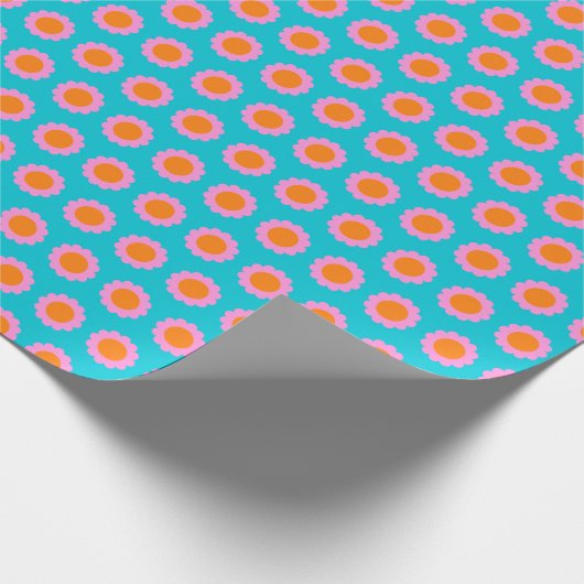 Niedlich Türkis Mod Retro 60er Blume Muster Geschenkpapier (Ecke)