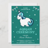 Niedlich Türkis Unicorn Baby Girl Aqiqah Einladung (Vorderseite)