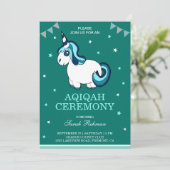 Niedlich Türkis Unicorn Baby Girl Aqiqah Einladung (Stehend Vorderseite)