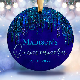 Niedlich-Türkis Unicorn Glitzer Quinceanera Keramik Ornament