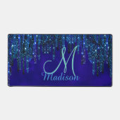 Niedlich-Türkis Unicorn Glitzer Tropfen Monogramm Schreibtischunterlage (Vorderseite)