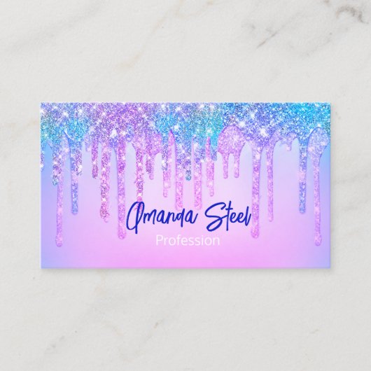 Niedlich-Türkis-Unicorn-Glitzer-Tropfen-Monogramm Visitenkarte (Vorderseite)