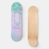 Niedlich Türkis Unicorn Rainbow Glitzer Tropfen Skateboard (Vorderseite)