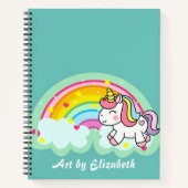Niedlich Türkis Unicorn Rainbow Name Sketch Notizblock (Vorderseite)
