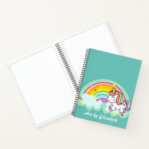 Niedlich Türkis Unicorn Rainbow Name Sketch Notizblock