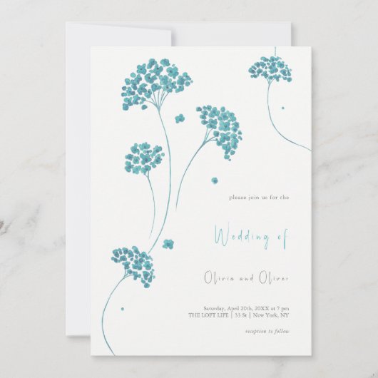 Niedlich türkisfarbene Blume Hochzeitsfeiern Einladung (Vorderseite)