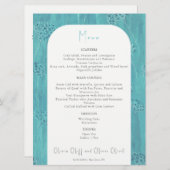 Niedlich türkisfarbene Blume Hochzeitsmenü Menükarte (Vorne/Hinten)