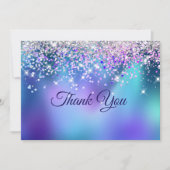 Niedlich türkisfarbenes lila Imitat Glitzer Dankeskarte (Vorderseite)