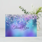 Niedlich türkisfarbenes lila Imitat Glitzer Dankeskarte (Stehend Vorderseite)