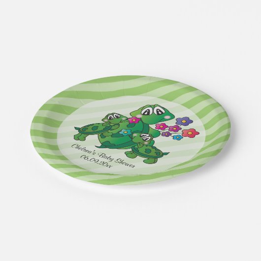 Niedlich Turtle Baby Dusche Thema Pappteller (Schrägansicht)