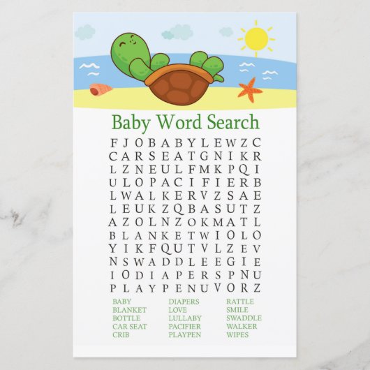 Niedlich Turtle Baby Shooter Word Search Game (Vorderseite)