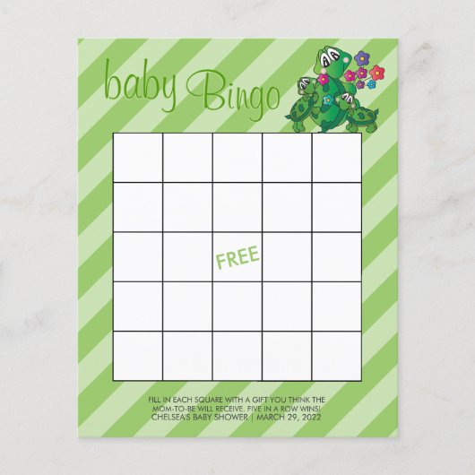Niedlich Turtle 🐢 Baby Showspiel - Bingo Flyer (Vorne)