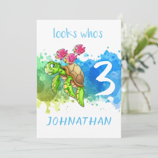 Niedlich Turtle Birthday Card Karte (Stehend Vorderseite)