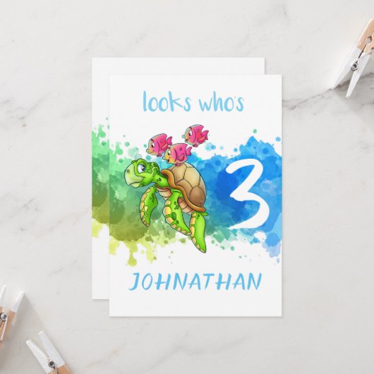 Niedlich Turtle Birthday Card Karte (Vorderseite/Rückseite Beispiel)