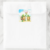 Niedlich Turtle Couple | Romantische Hochzeit Quadratischer Aufkleber (Tasche)
