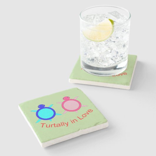 Niedlich Turtle Couple Steinuntersetzer (Seitenansicht)