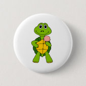 Niedlich Turtle Eating Ice Creme Cartoon Button (Vorderseite)