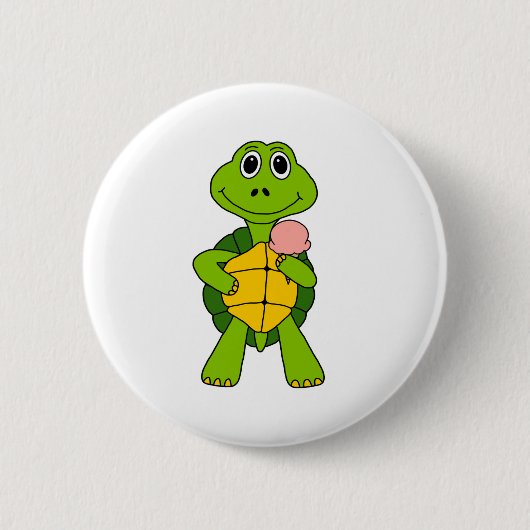 Niedlich Turtle Eating Ice Creme Cartoon Button (Vorderseite)