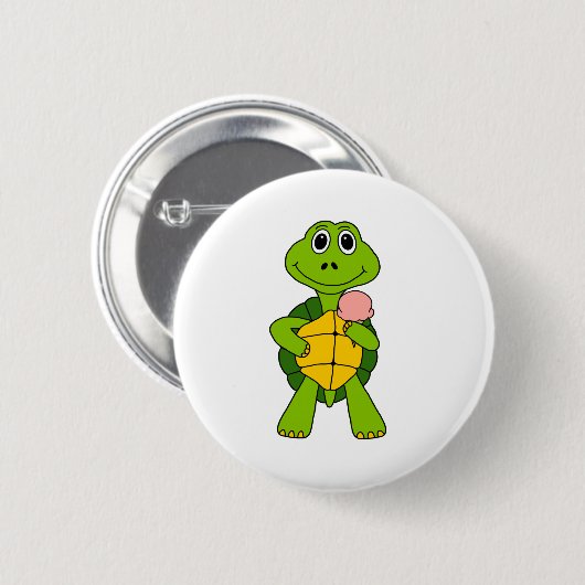 Niedlich Turtle Eating Ice Creme Cartoon Button (Vorne & Hinten)