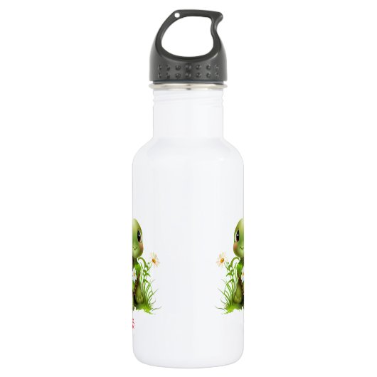 Niedlich Turtle Floral Personalisiert Name Edelstahlflasche (Vorderseite)