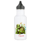 Niedlich Turtle Floral Personalisiert Name Edelstahlflasche (Rechts)