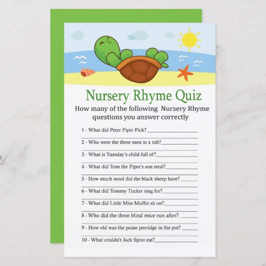 Niedlich Turtle Kinderzimmer Rhyme Quiz Kinderdusc (Vorne/Hinten)