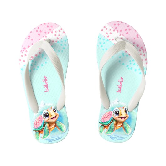 Niedlich Turtle Personalisiert Girls' Kid's Flip F Kinderbadesandalen (Fußbett)