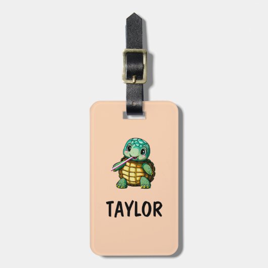 Niedlich Turtle Personalisierte Tasche Gepäckanhänger (Vorderseite vertikal)