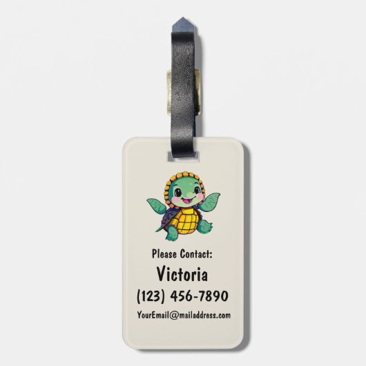 Niedlich Turtle Personalisierte Tasche Gepäckanhänger (Rückseite vertikal)